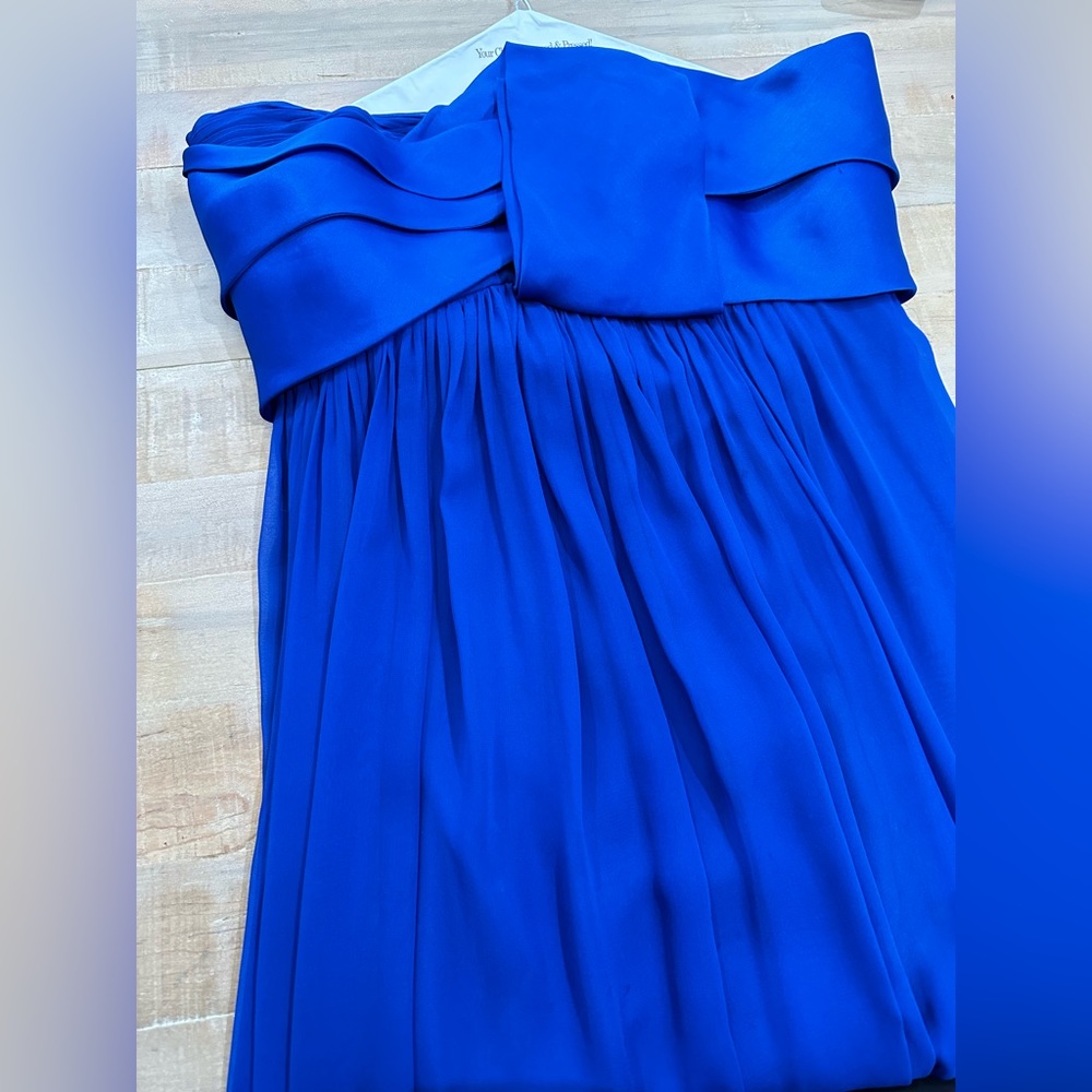 Marchesa Notte cobalt blue strapless silk dress gown wedding